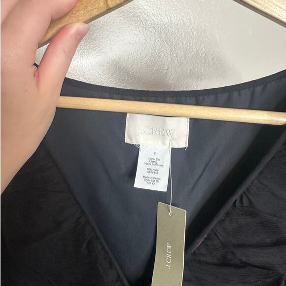 J.Crew 100% Silk Ruffle Wrap V-Neck Black Midi Dress Size 4 NWT - Picture 3 of 5